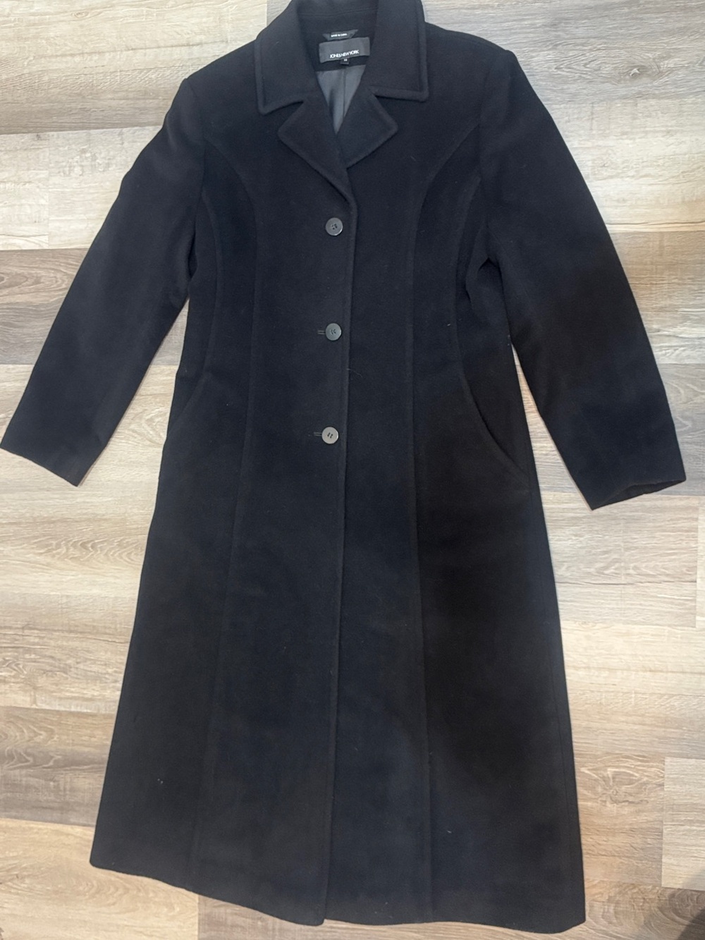 Jones New York Wool Angora Blend Black Long Trench Coat